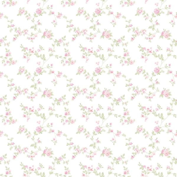 Delicate Floral Trail Pink/Green on White Matte Finish Non-Woven Paper  Non-Pasted Wallpaper Roll G56649 - The Home Depot