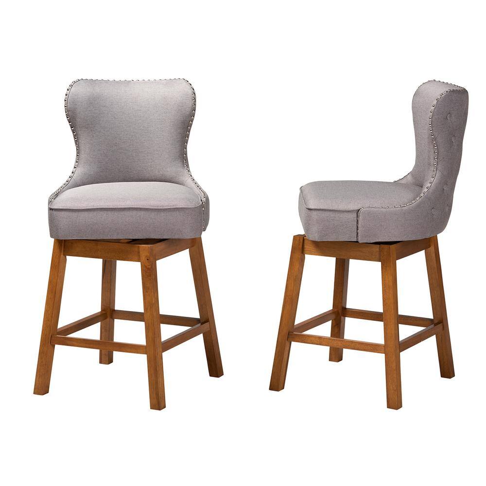 Modern Swivel Counter Stool Set in Gray Fabric and Walnut Wood