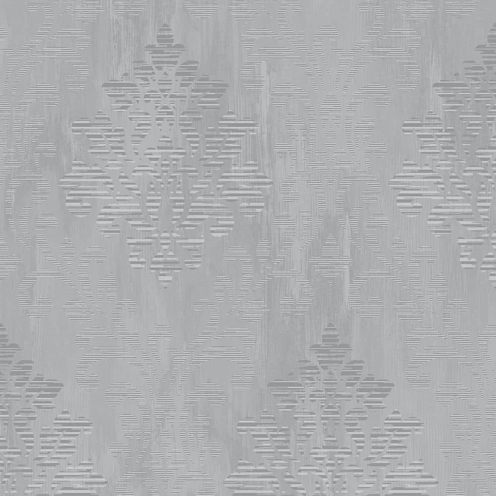Metallic FX Gray Large Damask Non-Woven Paper Wallpaper