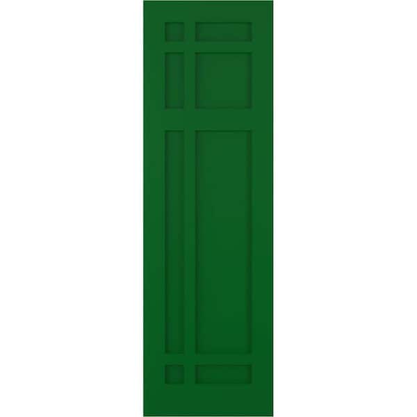 Ekena Millwork 15 in. x 51 in. Flat Panel True Fit PVC San Juan Capistrano Mission Style Fixed Mount Shutters Pair in Viridian Green