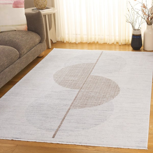 Forum 9 ft. x 13 ft. Ivory/Gray Brown Geometric Line Area Rug