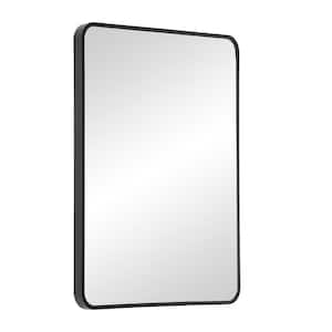 24 in. W x 36 in. H Large Rectangular Aluminum Framed Wall Bathroom Vanity Mirror in Black