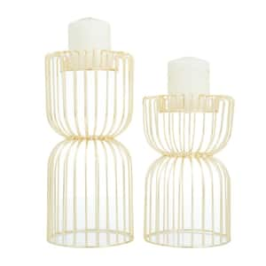 Gold Metal Pillar Candle Holder (Set of 2)