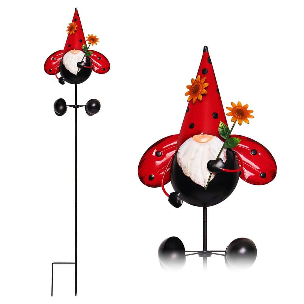 G128 Lawn and Garden Metal Yard Wind Spinner Lady Bug Gnome