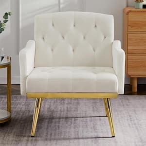 Classic Style Cream White Velvet Armchair Set of 1 with Metal Legs
