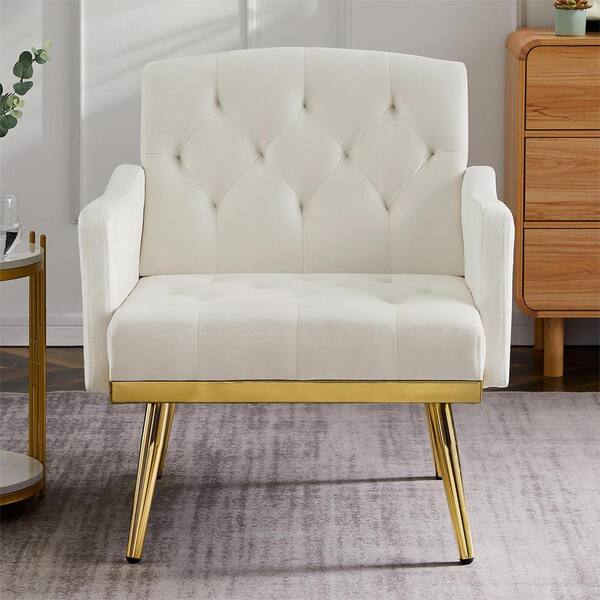 anpport Classic Style Cream White Velvet Armchair Set of 1 with Metal Legs 588521981 - The Home 
