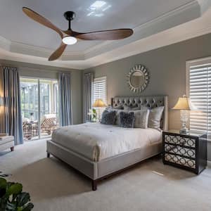 60 in. Integrated LED Indoor Brown Wood Ceiling Fan with Light Kit, Remote Control, 3-Wood Blades, 6-Speed Adjustable