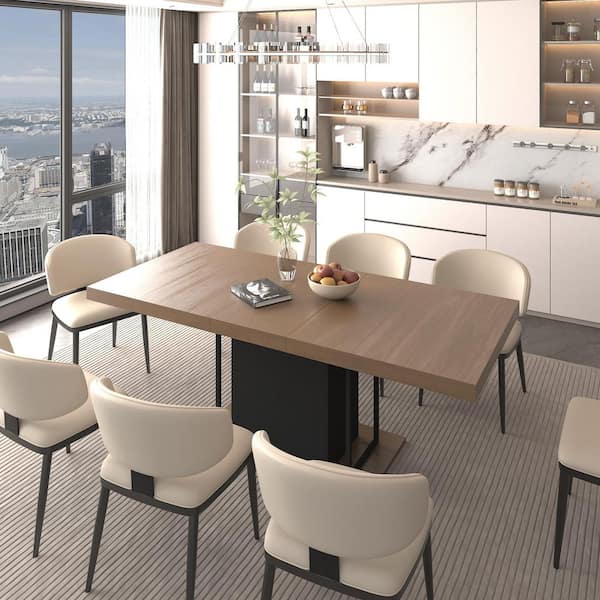 Kilby 63 in to 78.74 in. Rectangle Brown Wood Pedestal Extendable Dining Table Seats 10