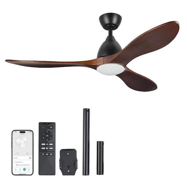 Merra 52 in. Smart Indoor Black Standard Ceiling Fan with Dimmable Integrated LED and Remote Included