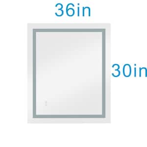 36 in. W x 30 in. H Rectangular Frameless Anti-Fog Wall Mount Bathroom Vanity Mirror with LED Lights in White