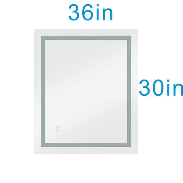 36 in. W x 30 in. H Rectangular Frameless Anti-Fog Wall Mount Bathroom Vanity Mirror with LED Lights in White