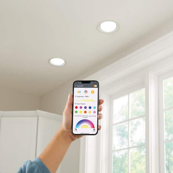 90-Watt Equivalent Smart BR40 Color Changing CEC LED Flood Light Bulb with Voice Control Powered by Hubspace (2-Pack)