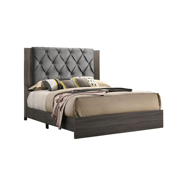 Best Quality Furniture Madelyn Grey-Walnut California King Panel Bedframe