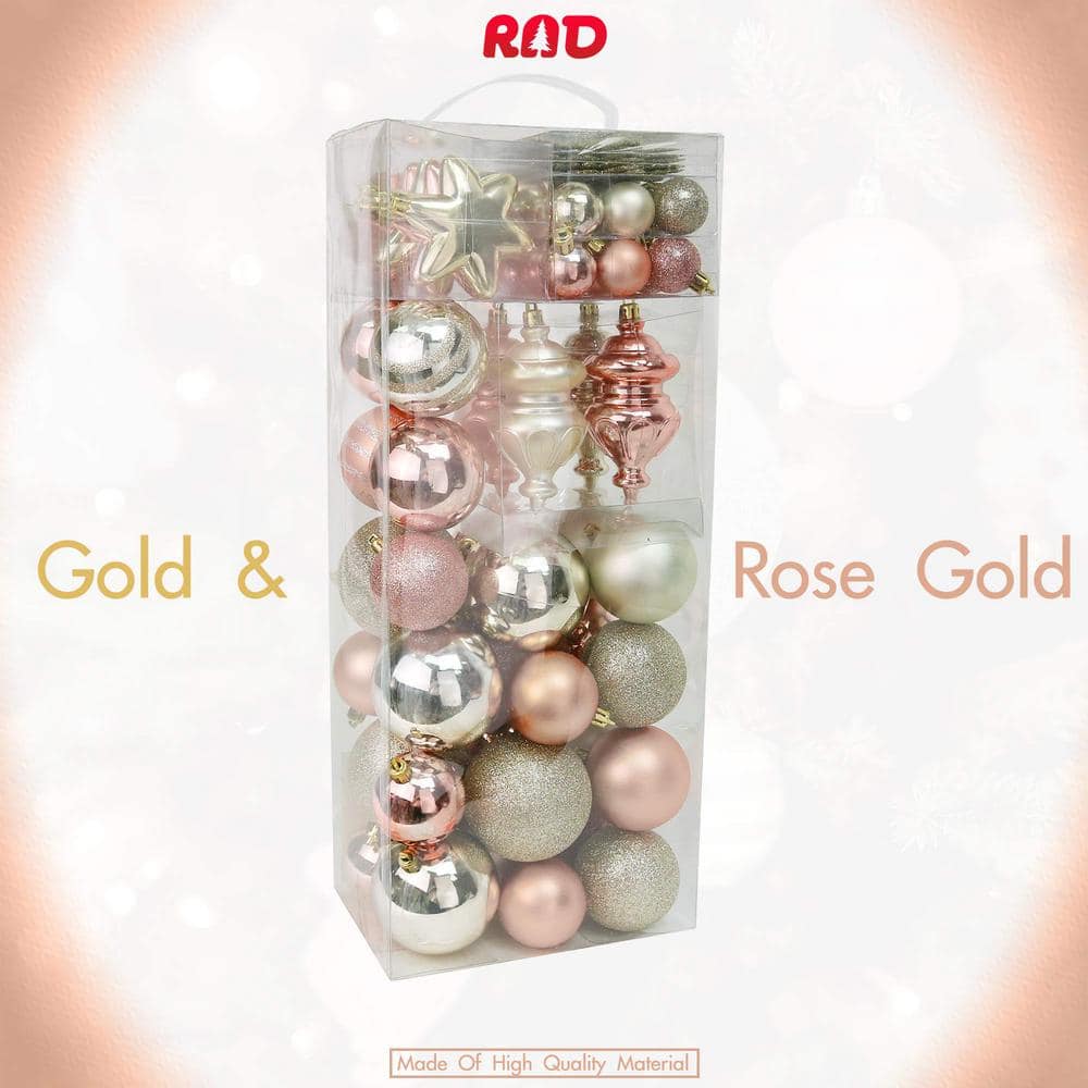 Assorted Gold and Rose Gold Plastic Christmas Ornament Set - 76 Pack