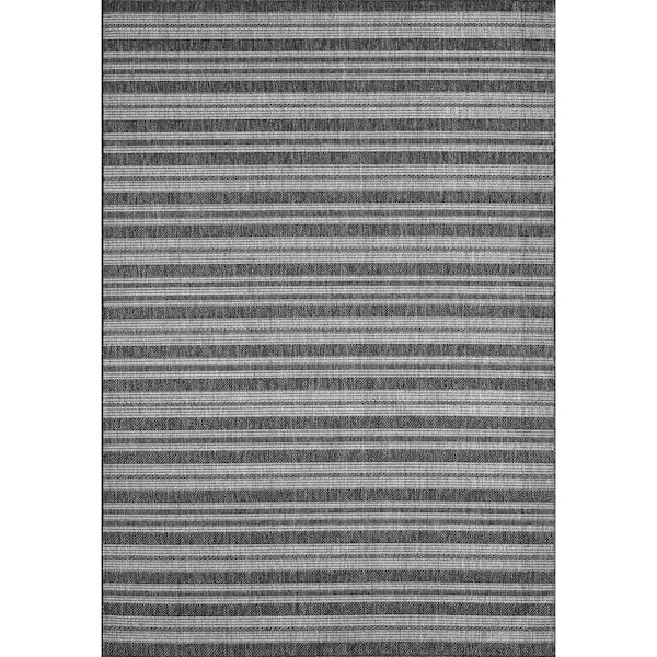 MILLERTON HOME Isla Charcoal 3 ft. x 5 ft. Transitional Striped Indoor/Outdoor Area Rug
