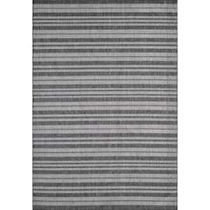 Isla Charcoal 5 ft. x 8 ft. Transitional Striped Indoor/Outdoor Area Rug