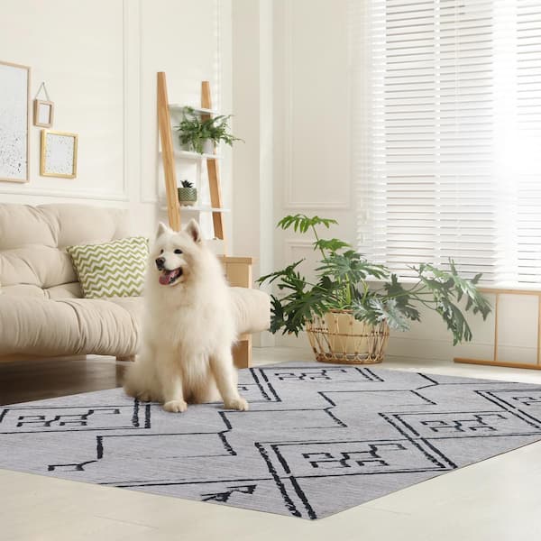 Aspen Creme Black 5 ft. 4 in. x 8 ft. Machine Washable Tribal Moroccan Bohemian Polyester Non-Slip Backing Area Rug