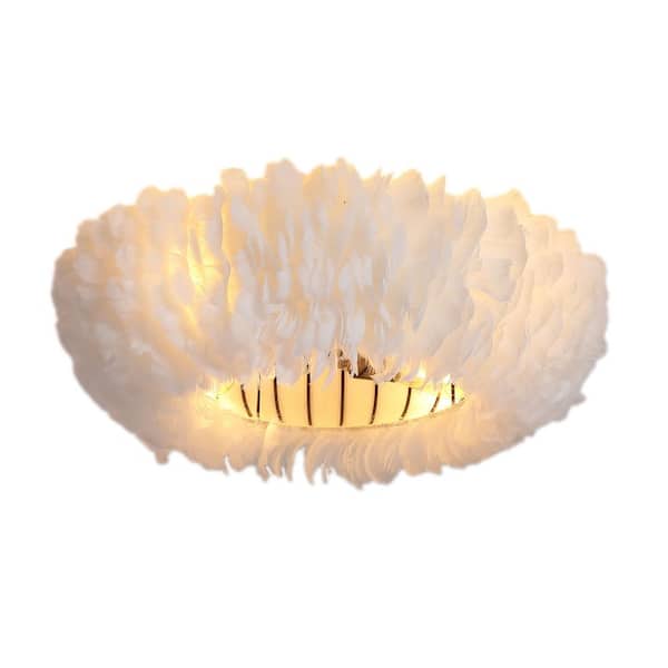 20 in. White Flush Mount Caged Ceiling Fan with Remote Control