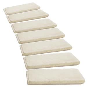 Soft Plush Khaki 9.5 in. x 30 in. x 1.2 in. Bullnose Indoor Stair Tread Cover Tape Free Non-slip Carpet Set of 14