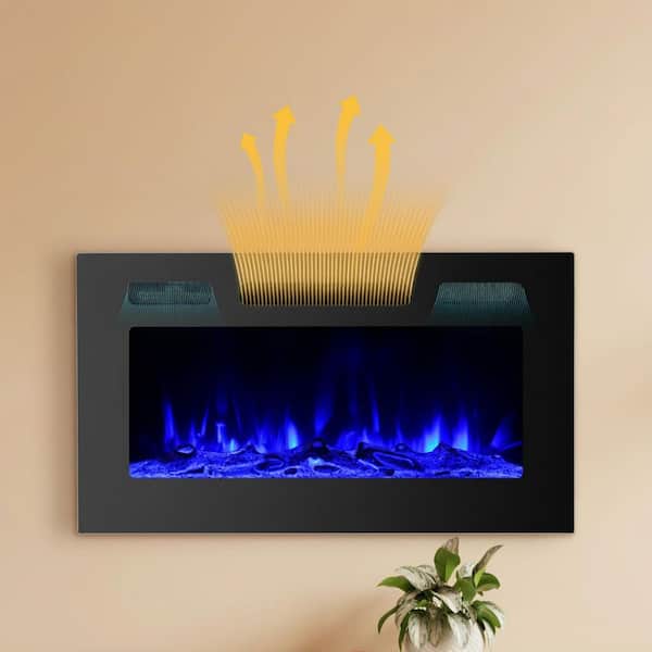 30 in. Wall Mount Electric Fireplace with 12-Flame Colors and 5-Brightness, Timer, Thermostat, Fireplace Heater in Black