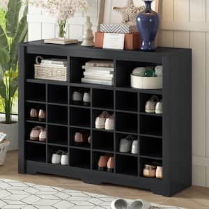 35 in. H x 45.2 in. W Black Modern Shoe Storage Cabinet with 24-Shoe Cubby Console and Curved Base