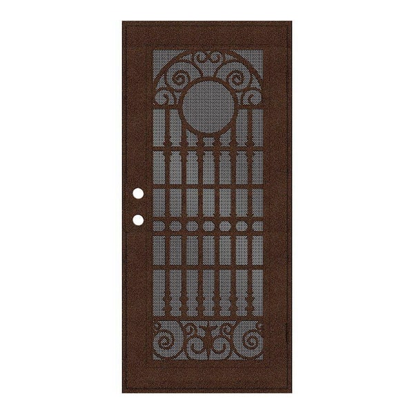 Unique Home Designs 30 in. x 80 in. Spaniard Copperclad Left-Hand Surface Mount Aluminum Security Door with Black Perforated Screen