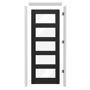 TENONER 30 in. x 80 in. 5-Lite Clear Glass White Primed Solid Core MDF ...