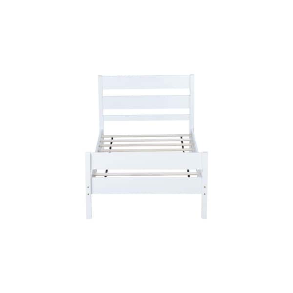 Modern White Wood Frame Twin Size Platform Bed with Headboard and Footboard