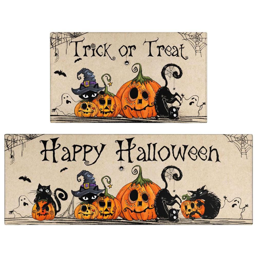 17 in. x 47 in. and 17 in. x 30 in. Pumpkin Black Cat Trick or Treat Happy Halloween Floor Mats for Home Decor (2-Pack) price history on PriceWatchPro