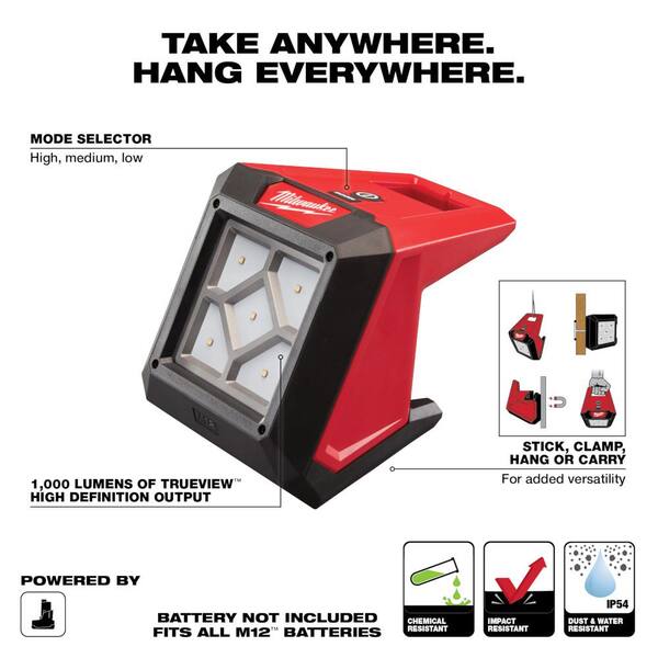 Milwaukee M12 12 Volt 1000 Lumens Lithium Ion Cordless Rover LED Compact Flood Light Lantern Trouble Light Tools Only 2364 20 2362 20 The Home Depot