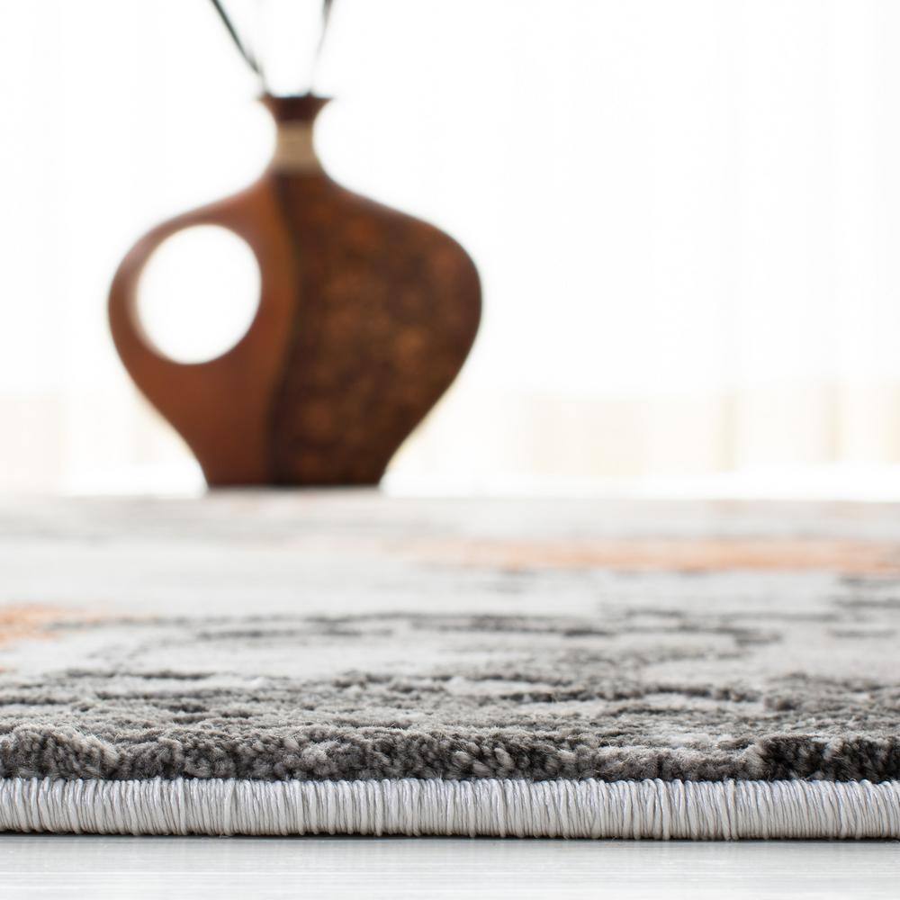 Grey and Orange Abstract Synthetic Runner Rug, 2'3" x 12'