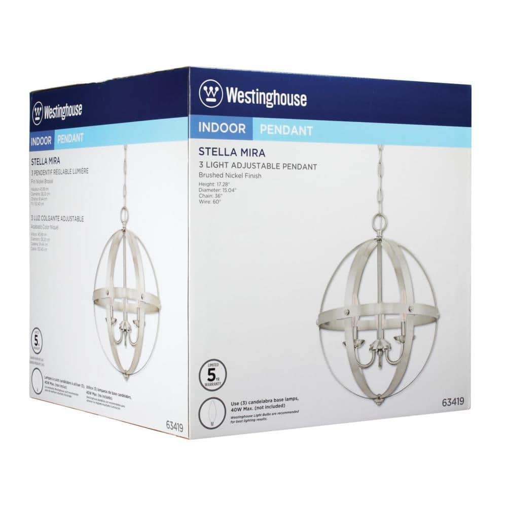 Elegant Stella Mira 15" Brushed Nickel Globe Chandelier with Industrial Charm