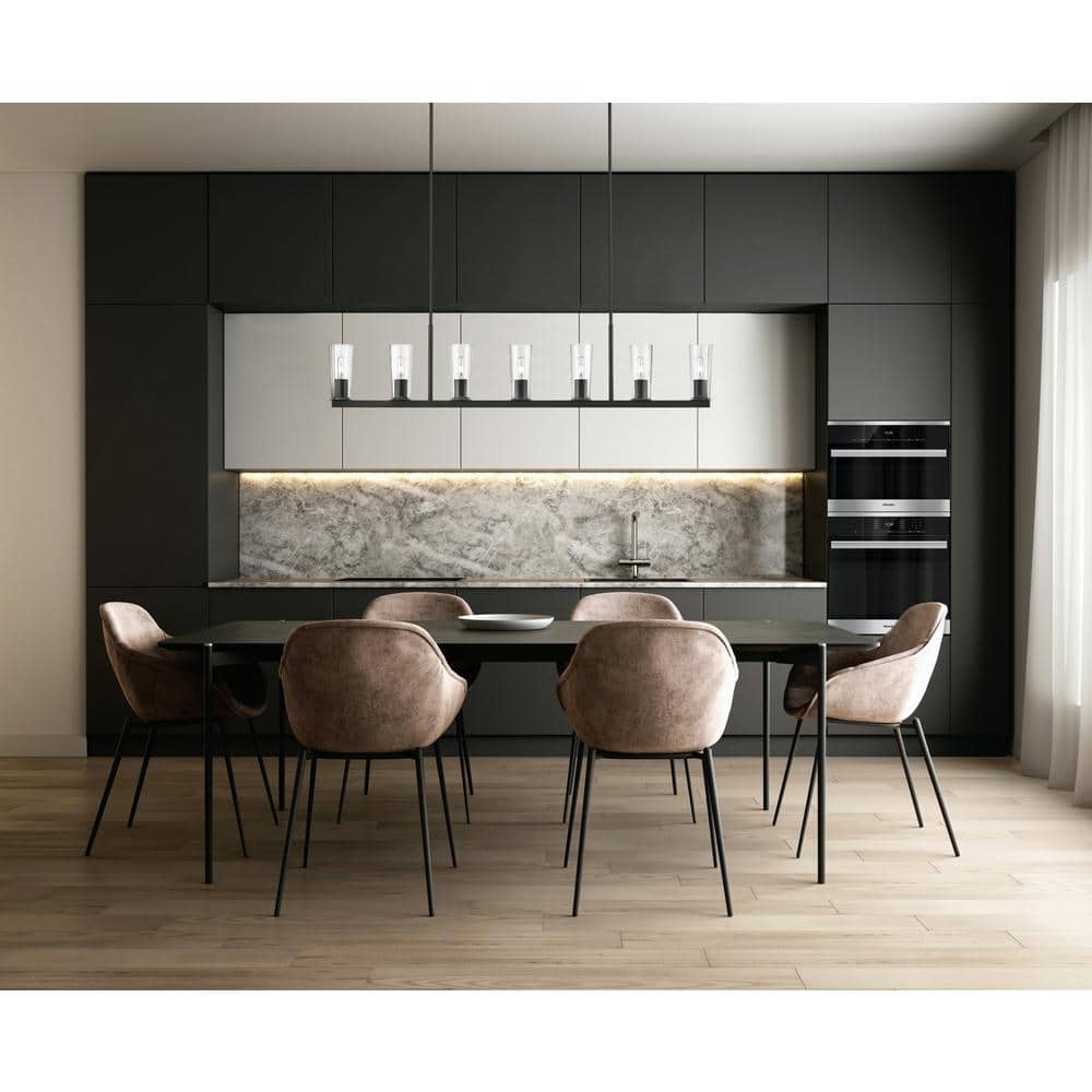 Matte Black 7-Light Linear Chandelier with Tapered Glass Shades