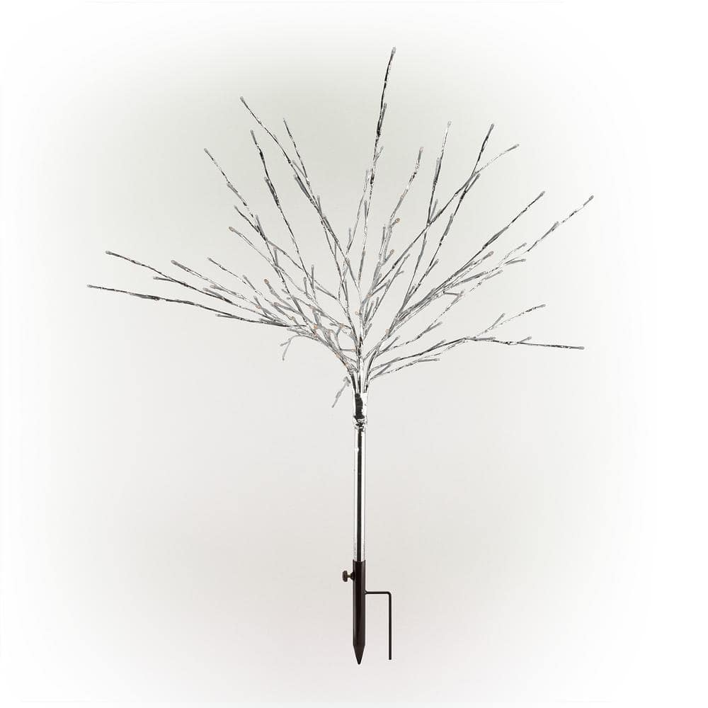 Alpine Corporation 39 in. Tall Silver Metallic Foil Tree Stake with Warm White LED Lights