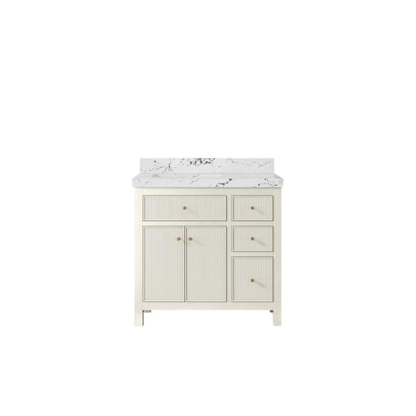 Willow Collections Sonoma 36 in. Left Sink Freestanding Alabaster Bath Vanity with Viola Night Qt. Top Unassembled