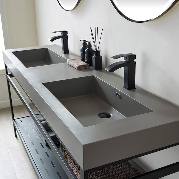 ROSWELL Ablitas 71.7 in. Composite Stone Double Console Bathroom Sink in Gray
