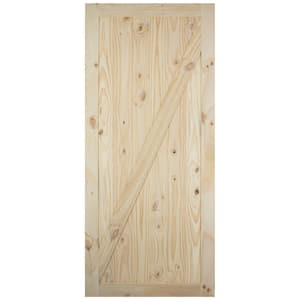 Expressions 37 in. x 84 in. Solid Natural 1-Panel Planked Diagonal Cross Buck Rustic Unfinished Wood Pine Barn Door Slab