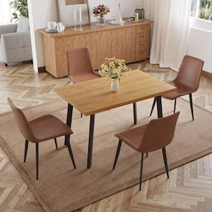 5-Piece Brown Chairs and  Rectangular Oak Wood Top, Dining Table Set, Dining Room Set with 4-Modern Chairs