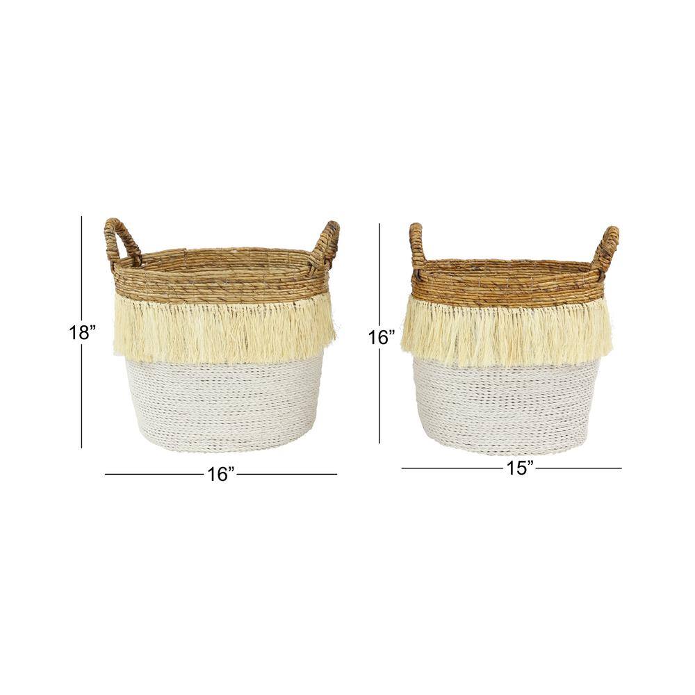 White and Natural Seagrass Round Storage Basket Set