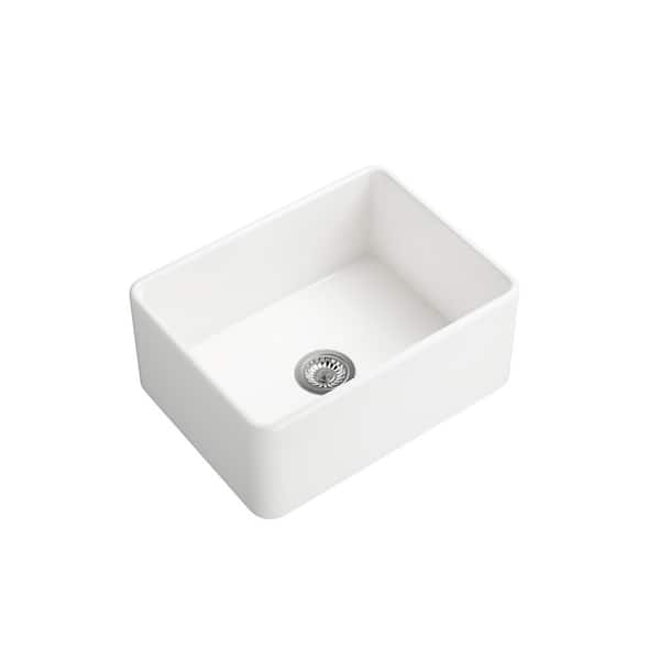 FUNKOL 24 in. Undermount Ceramic 1-Compartment Commercial Kitchen Sink in White-1