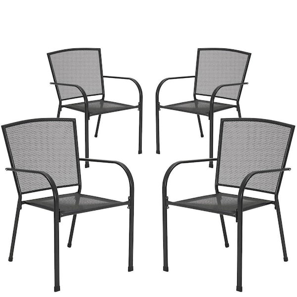 Metal Outdoor Patio Chairs, Stackable Outside Dining Chairs with Armrests, Set of 4
