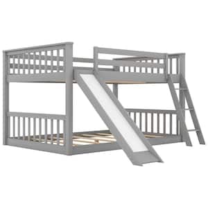 Solid Wood Gray Full Over Full Bunk Bed with Convertible Slide and Ladder