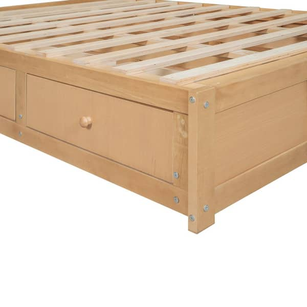 Harper & Bright Designs Brown Wood Frame Full Size Platform Bed with Underneath Storage and 2-Drawers, Wood Color