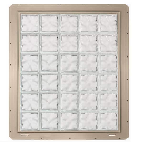CrystaLok 39.25 in. x 46.75 in. x 3.25 in. Wave Pattern Vinyl Framed Glass Block Window with Clay Colored Vinyl Nailing Fin