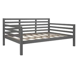 Gray Wooden Full Size Daybed with Full Guard Rail, Daybed Sofa Bed with Slat and Bed Rail, Weight Capability 250 lb.