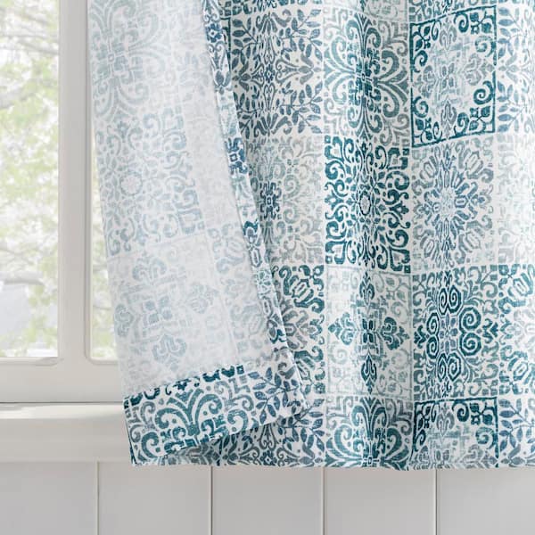 Sun Zero Genoa Mosaic Blue Sheer 27 in. W x 36 in. L Rod Pocket