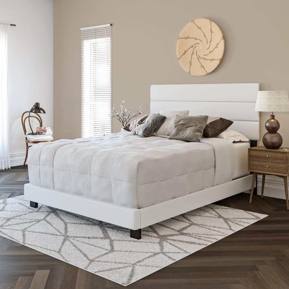 Napoli King-Size Modern Tri-Panel White Faux Leather Bed Frame