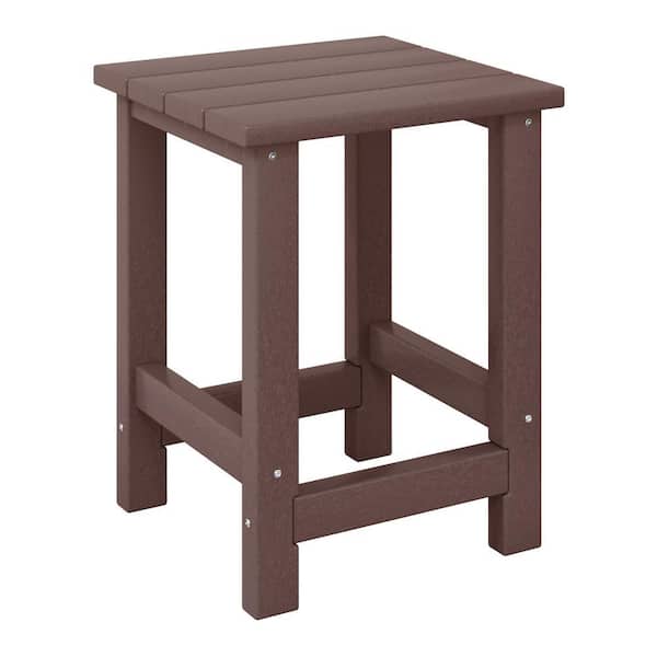 Children's Laguna Outdoor Patio All Weather Fade Resistant Kids Poly Plastic Adirondack Square Side Table in Dark Brown