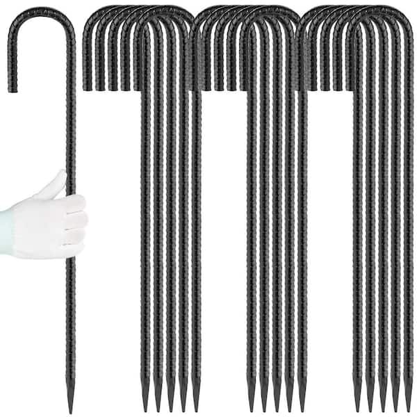 0.38 in. x 2 ft. Rebar Stakes J Hook Ground Stakes for Outdoor Lawn, Black (16-Pack)