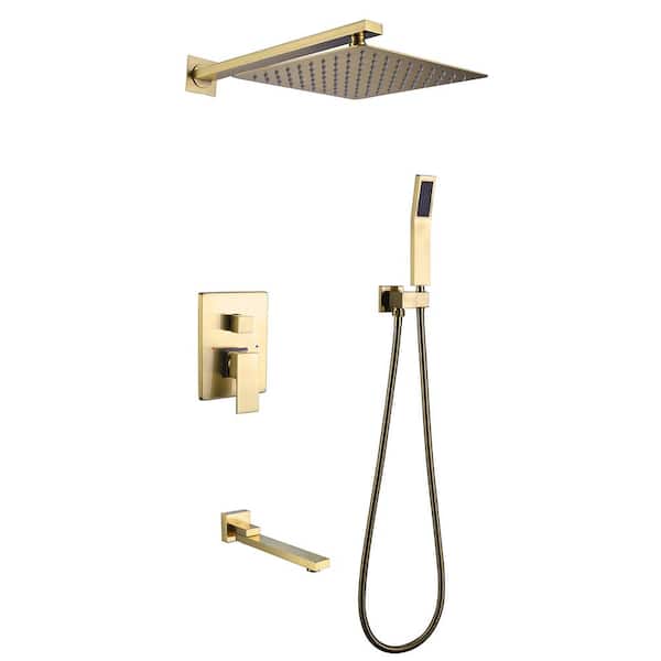 Unbranded 10 in. Single Handle 1-Spray Tub and Shower Faucet 1.8 GPM with Shower Head in. Brushed Gold(Valve Included)